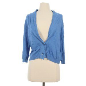 Chico's Women's Blue Cropped Silk Angora Blend Cardigan Sweater